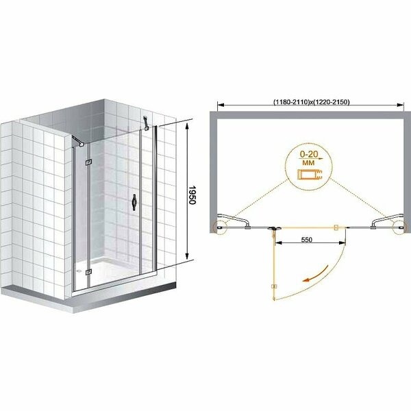 Душевая дверь (120х195) CEZARES BERGAMO BERGAMO-W-B-13-30+60/30-C-Cr-L